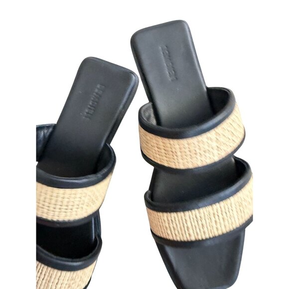 BEMBIEN Paloma Slide Straw Black Leather Sandals Size 37 / US 6.5 - Picture 2 of 7